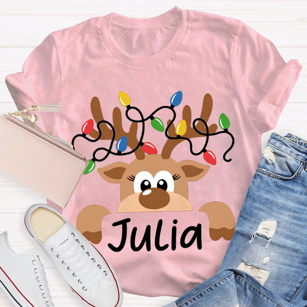 Personalized Name And Design Christmas Elk And Lights Christmas Teacher T-shirt