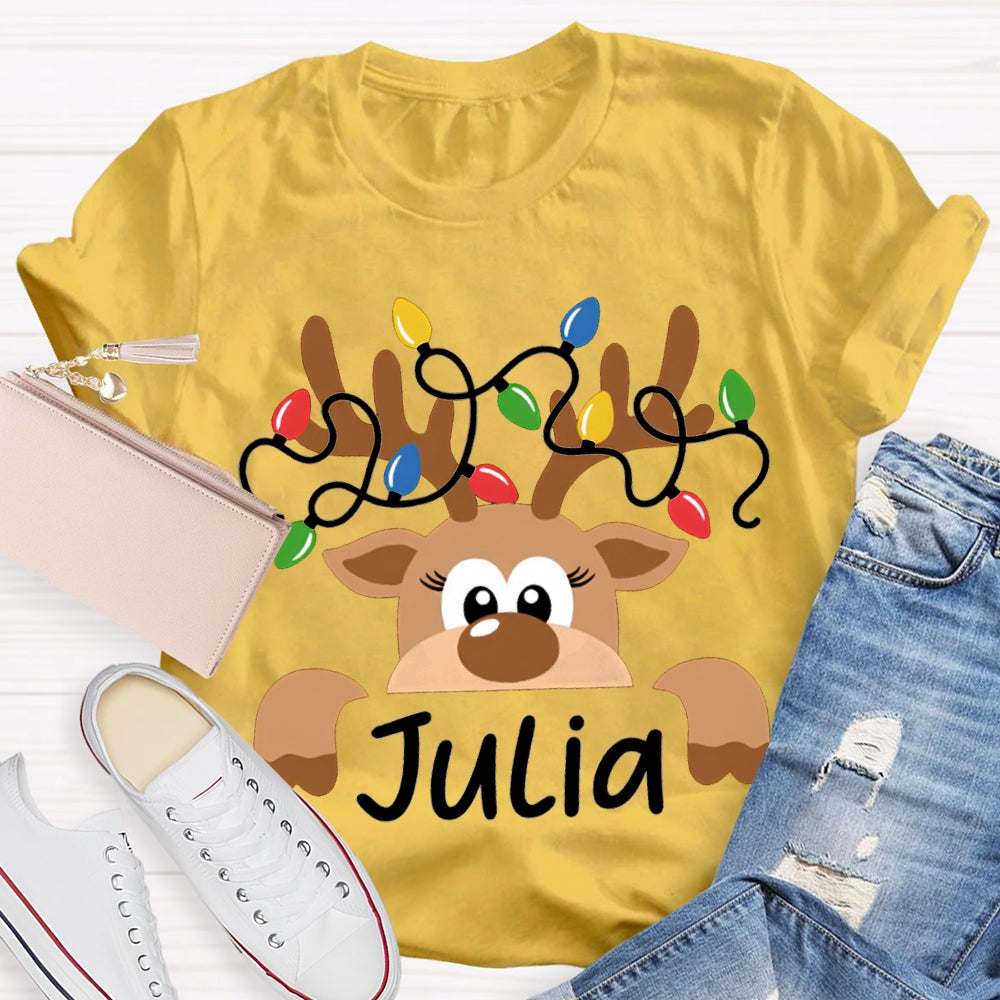 Personalized Name And Design Christmas Elk And Lights Christmas Teacher T-shirt