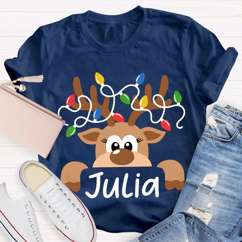 Personalized Name And Design Christmas Elk And Lights Christmas Teacher T-shirt