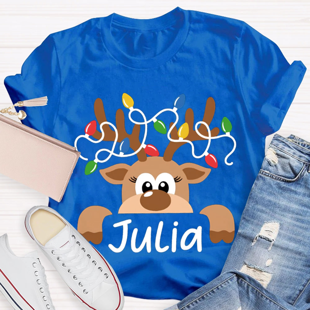 Personalized Name And Design Christmas Elk And Lights Christmas Teacher T-shirt