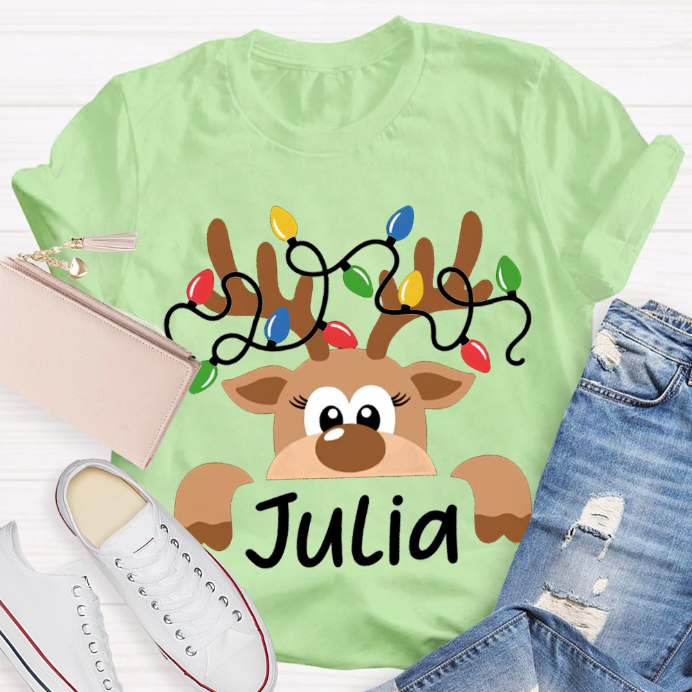 Personalized Name And Design Christmas Elk And Lights Christmas Teacher T-shirt