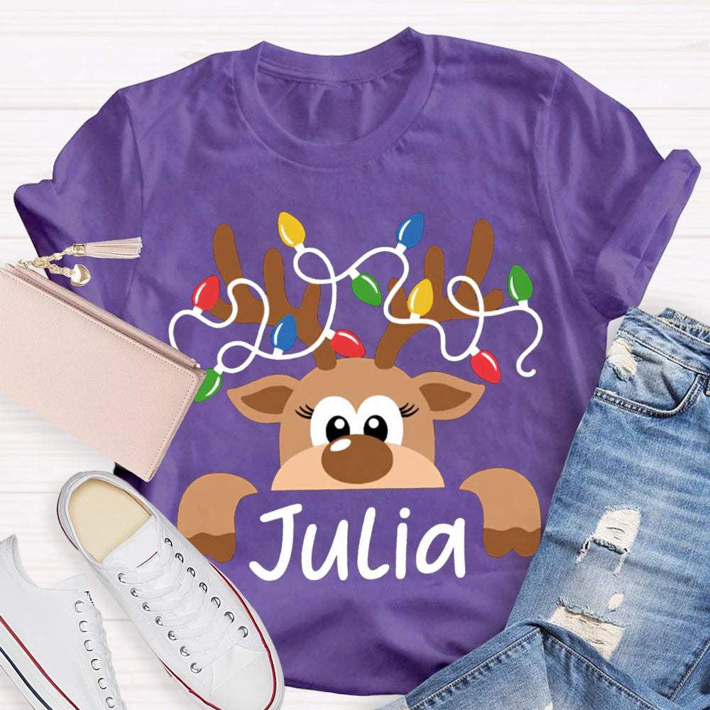 Personalized Name And Design Christmas Elk And Lights Christmas Teacher T-shirt