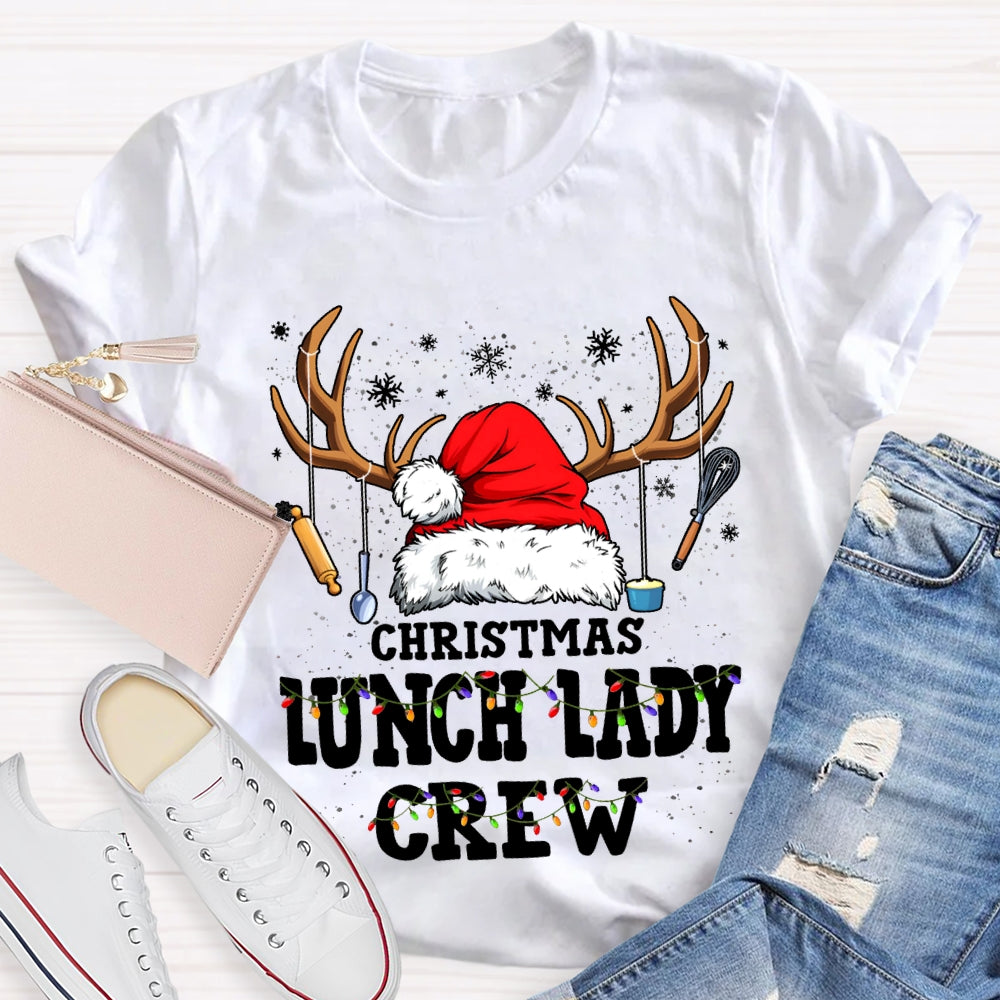 Christmas Lunch Lady Crew Christmas Hat With Kitchen Utensils Hanging T-shirt