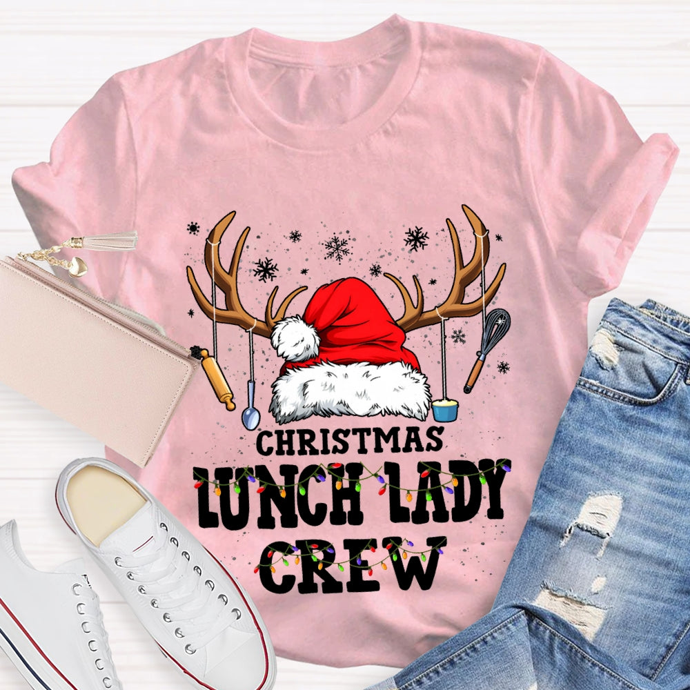 Christmas Lunch Lady Crew Christmas Hat With Kitchen Utensils Hanging T-shirt