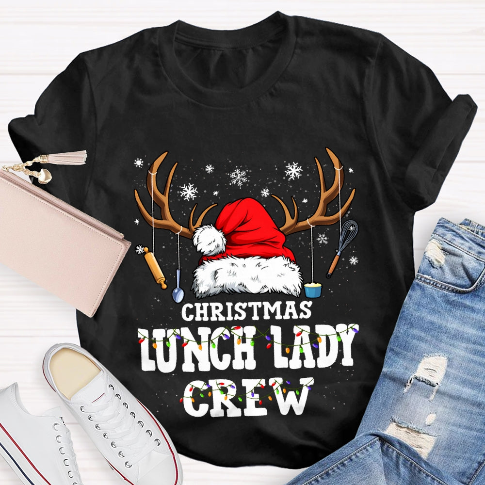 Christmas Lunch Lady Crew Christmas Hat With Kitchen Utensils Hanging T-shirt
