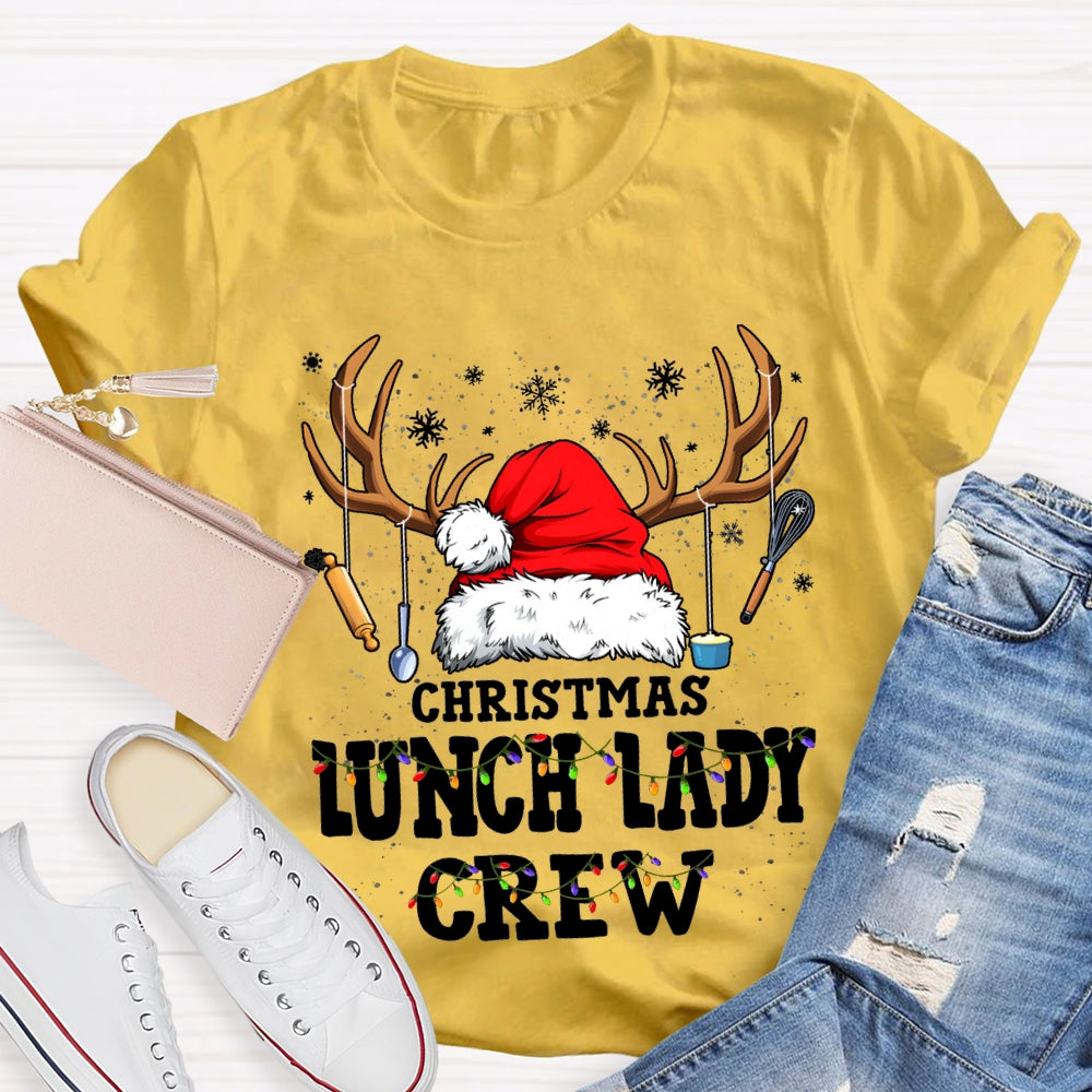 Christmas Lunch Lady Crew Christmas Hat With Kitchen Utensils Hanging T-shirt