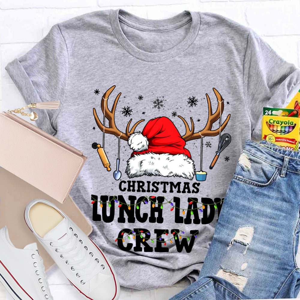Christmas Lunch Lady Crew Christmas Hat With Kitchen Utensils Hanging T-shirt