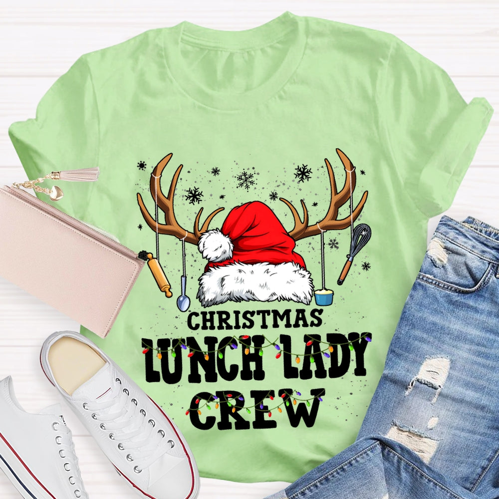 Christmas Lunch Lady Crew Christmas Hat With Kitchen Utensils Hanging T-shirt