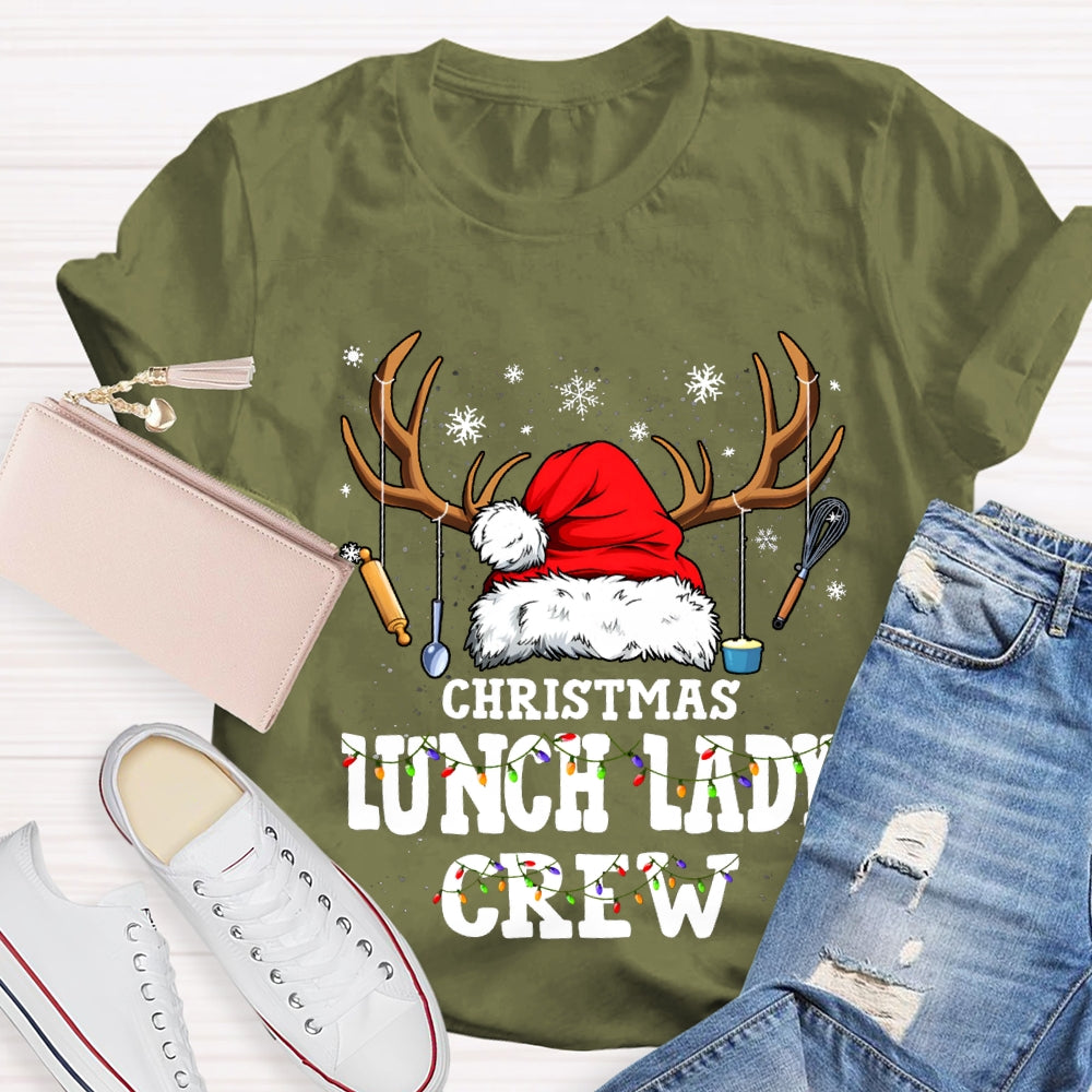 Christmas Lunch Lady Crew Christmas Hat With Kitchen Utensils Hanging T-shirt