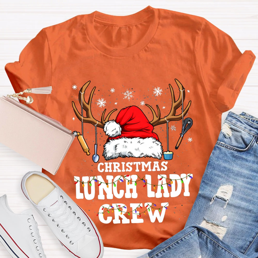 Christmas Lunch Lady Crew Christmas Hat With Kitchen Utensils Hanging T-shirt
