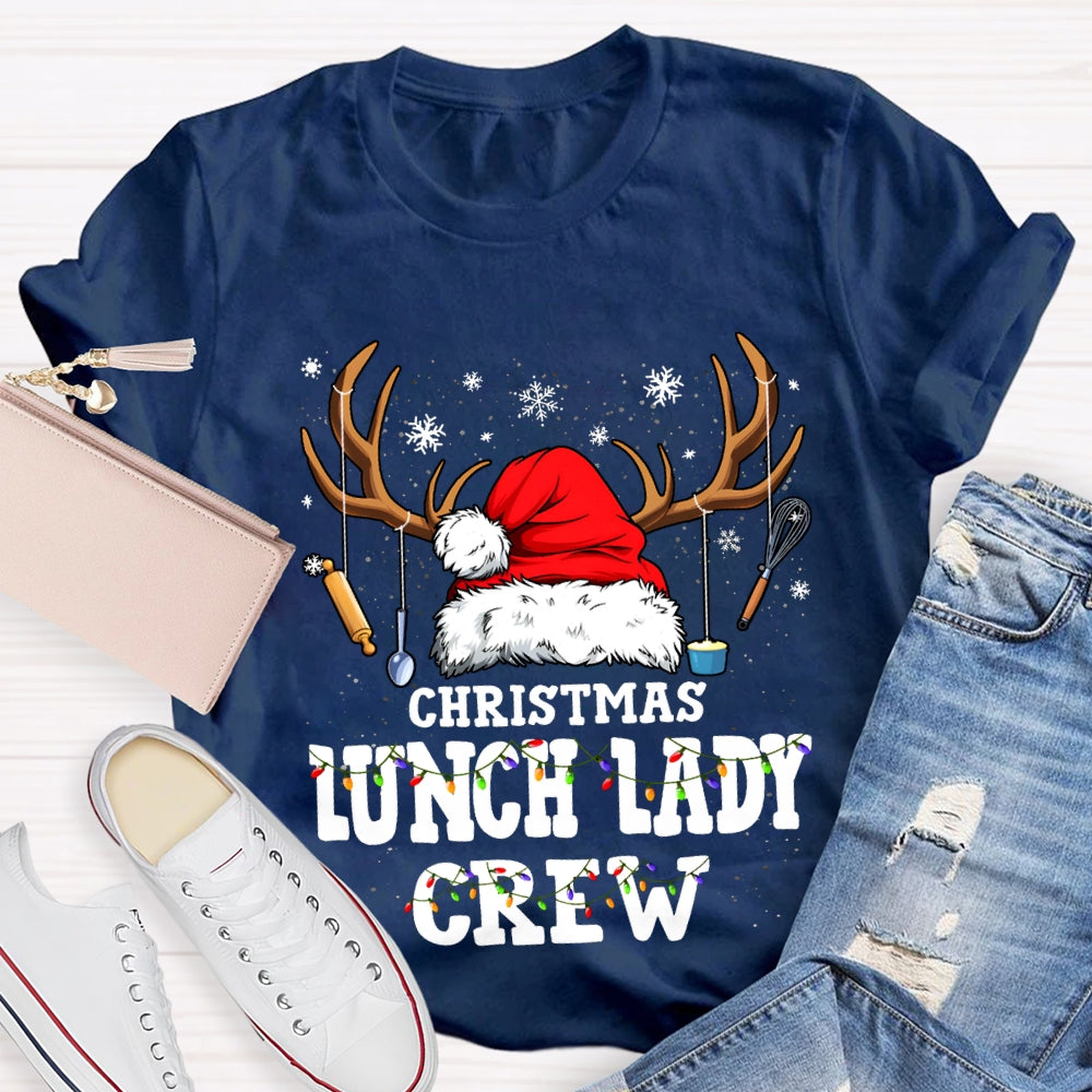 Christmas Lunch Lady Crew Christmas Hat With Kitchen Utensils Hanging T-shirt