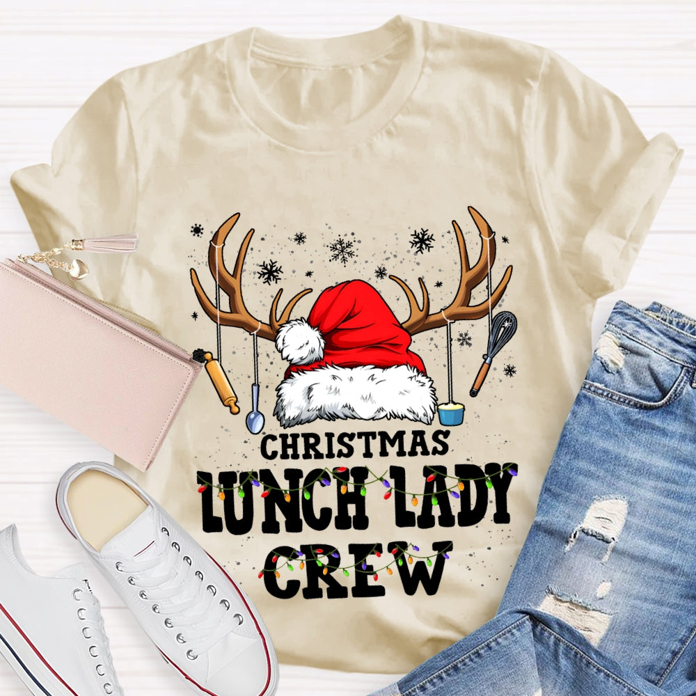 Christmas Lunch Lady Crew Christmas Hat With Kitchen Utensils Hanging T-shirt