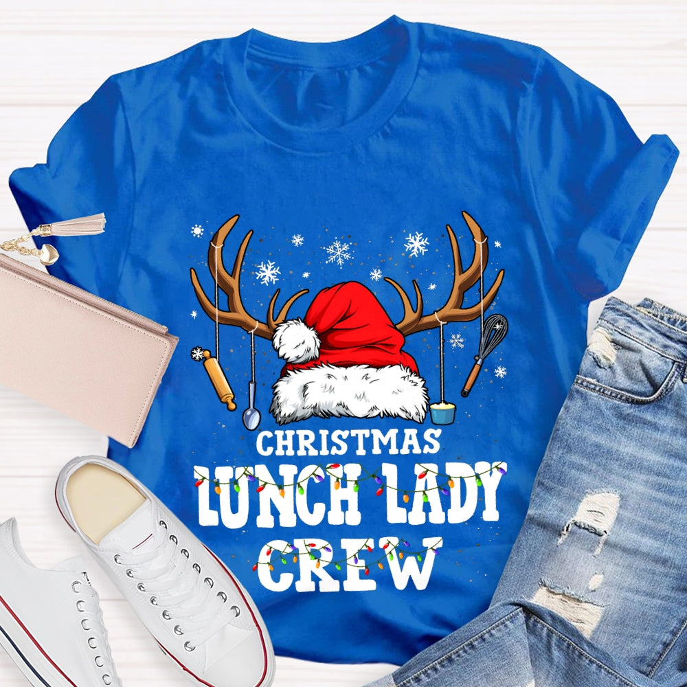 Christmas Lunch Lady Crew Christmas Hat With Kitchen Utensils Hanging T-shirt