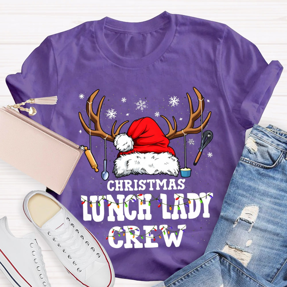 Christmas Lunch Lady Crew Christmas Hat With Kitchen Utensils Hanging T-shirt