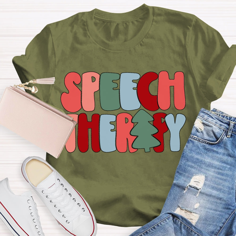 Speech Therapy Color Christmas Vibes Fonts T-shirt