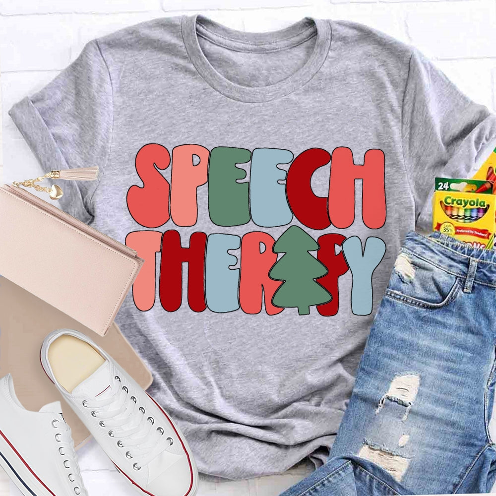 Speech Therapy Color Christmas Vibes Fonts T-shirt