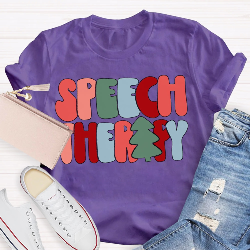 Speech Therapy Color Christmas Vibes Fonts T-shirt