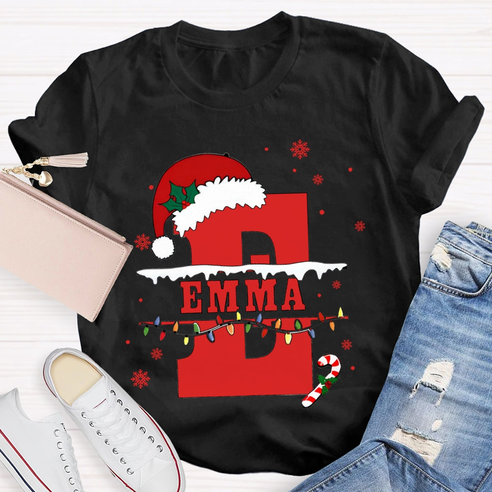 Personalized Name Teacher Santa Hats And Christmas Lights T-shirt