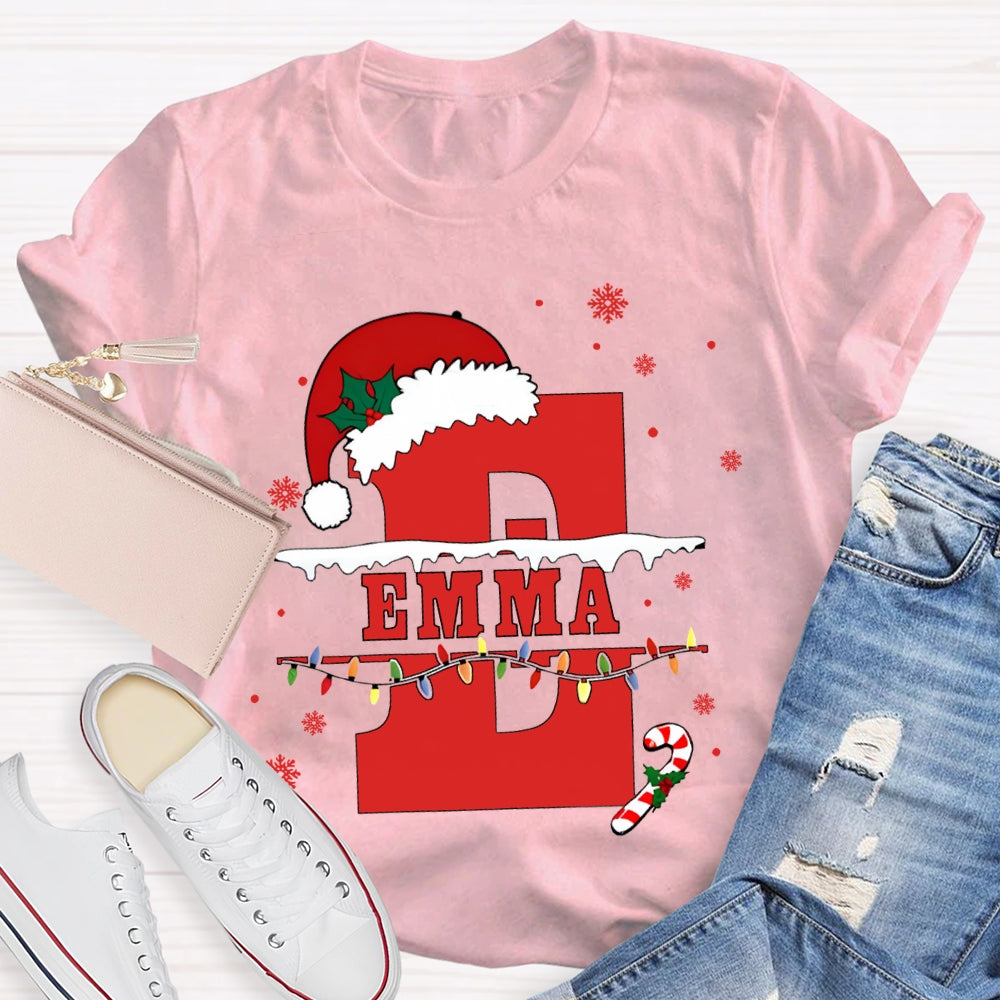 Personalized Name Teacher Santa Hats And Christmas Lights T-shirt