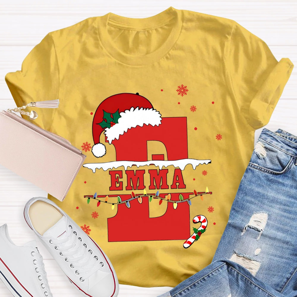 Personalized Name Teacher Santa Hats And Christmas Lights T-shirt