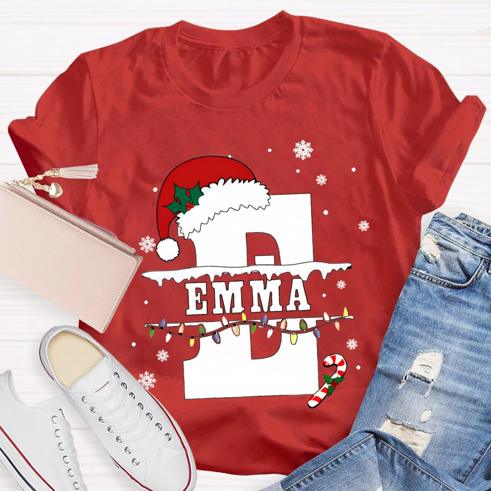 Personalized Name Teacher Santa Hats And Christmas Lights T-shirt