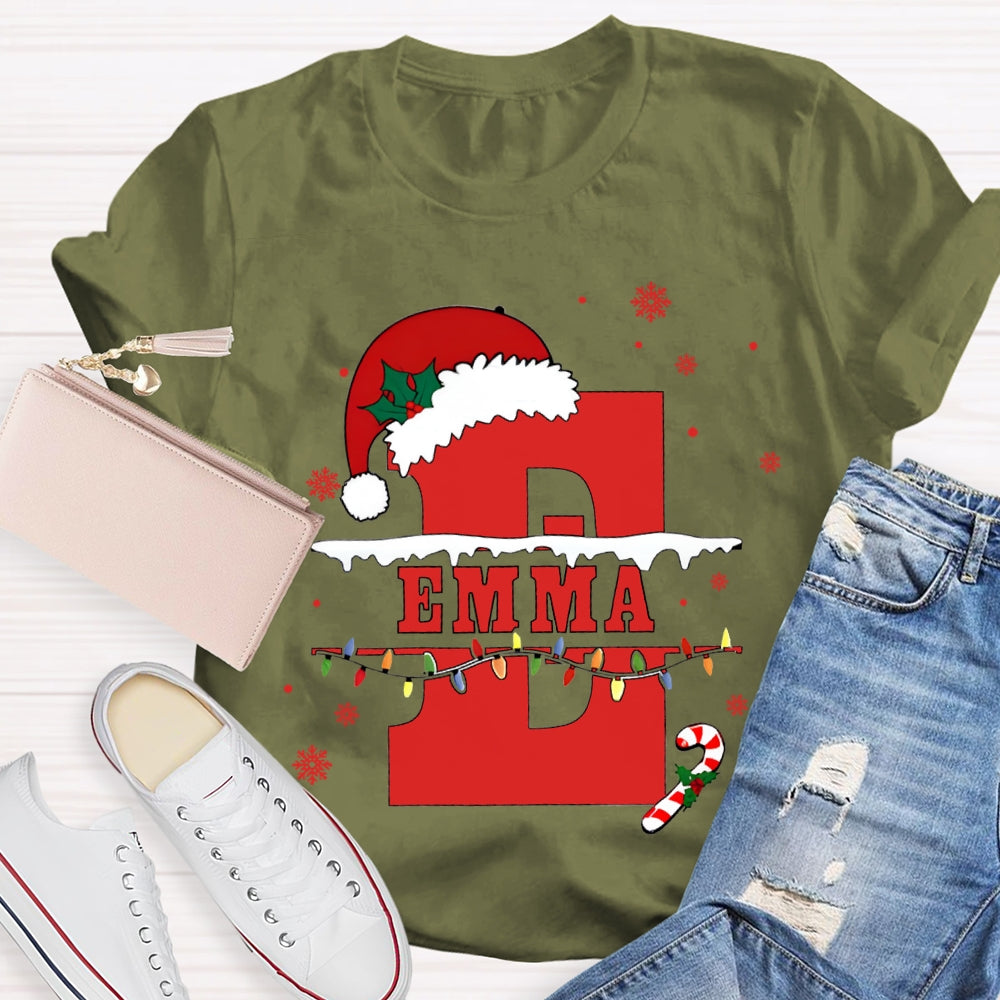 Personalized Name Teacher Santa Hats And Christmas Lights T-shirt