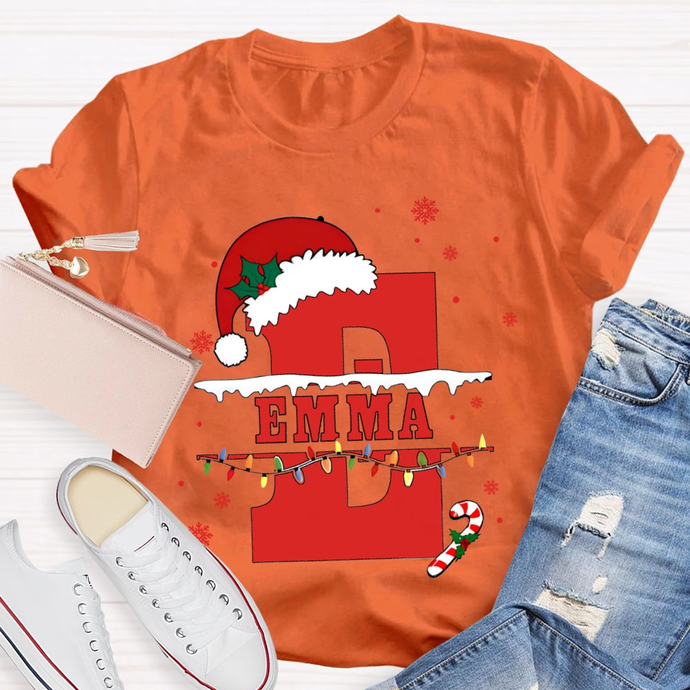 Personalized Name Teacher Santa Hats And Christmas Lights T-shirt