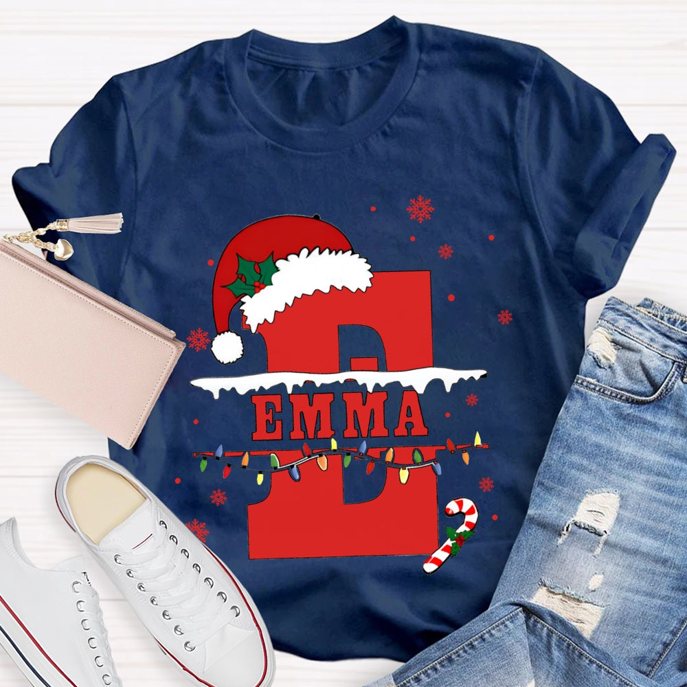 Personalized Name Teacher Santa Hats And Christmas Lights T-shirt