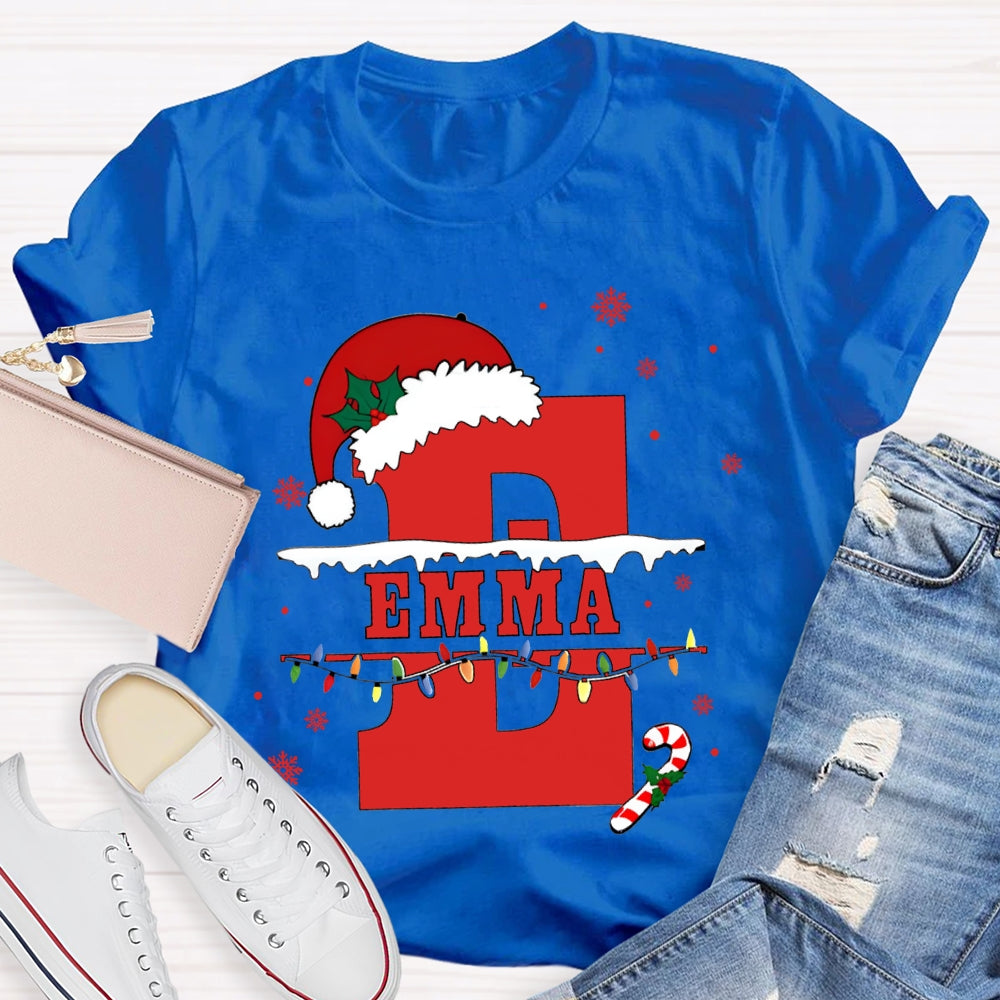 Personalized Name Teacher Santa Hats And Christmas Lights T-shirt