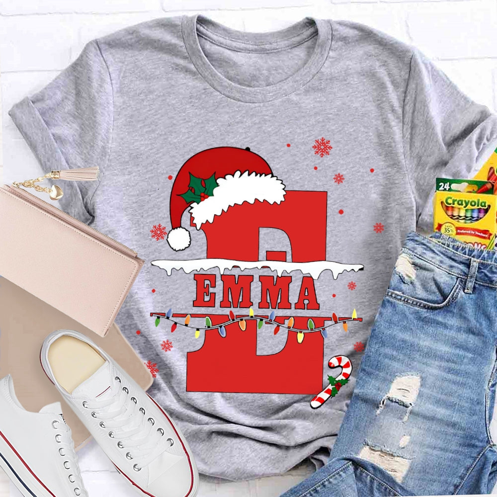 Personalized Name Teacher Santa Hats And Christmas Lights T-shirt