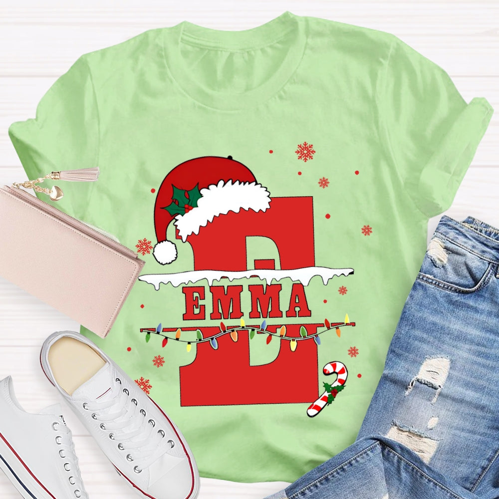 Personalized Name Teacher Santa Hats And Christmas Lights T-shirt