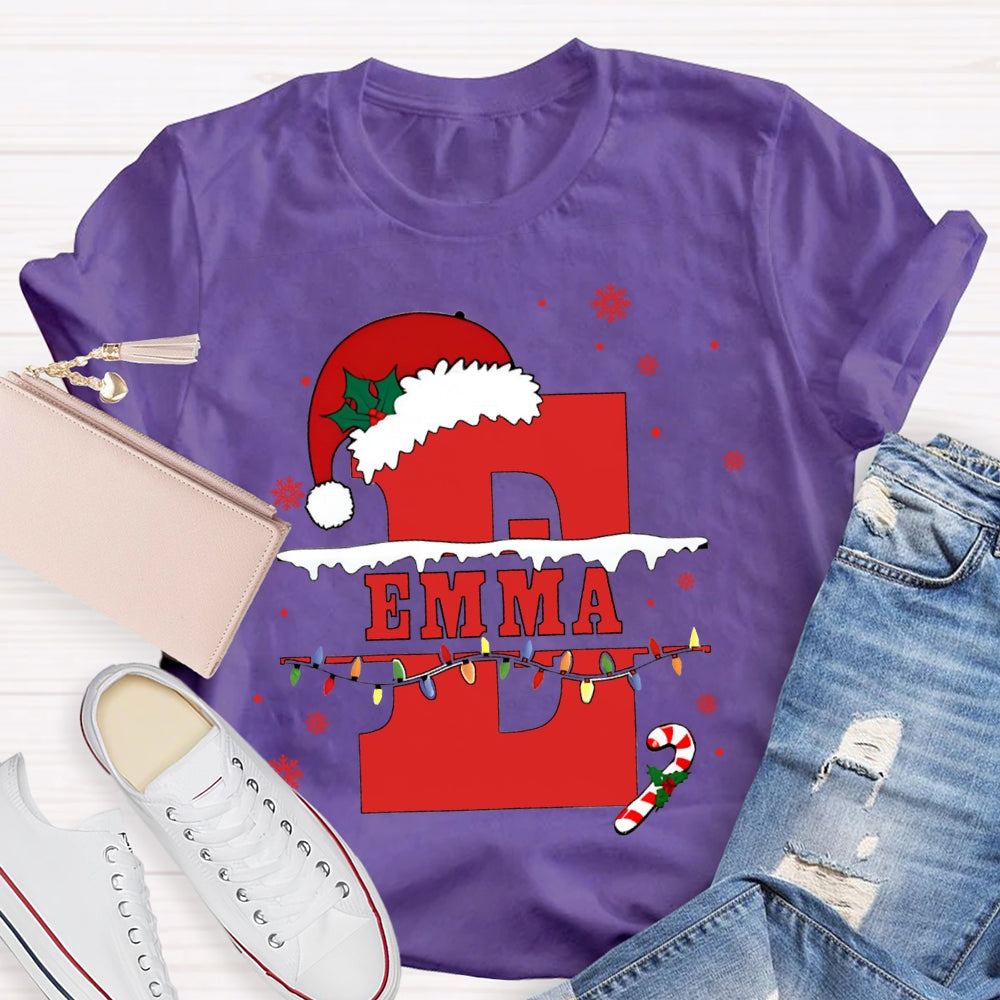 Personalized Name Teacher Santa Hats And Christmas Lights T-shirt