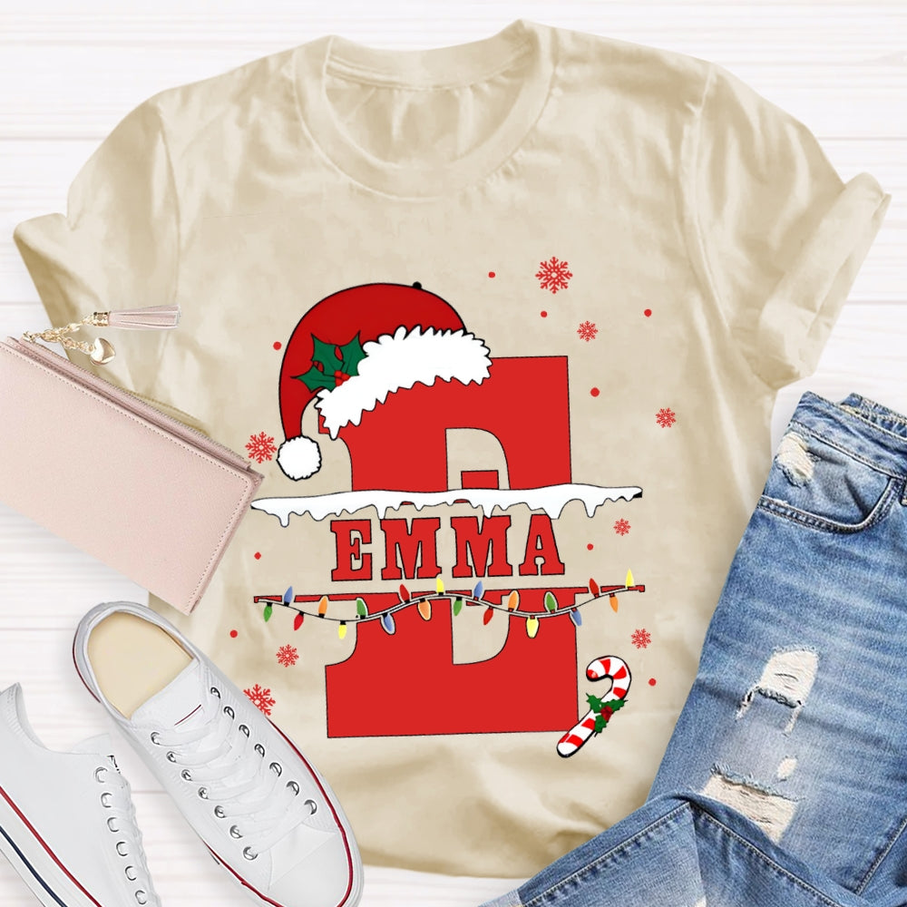 Personalized Name Teacher Santa Hats And Christmas Lights T-shirt