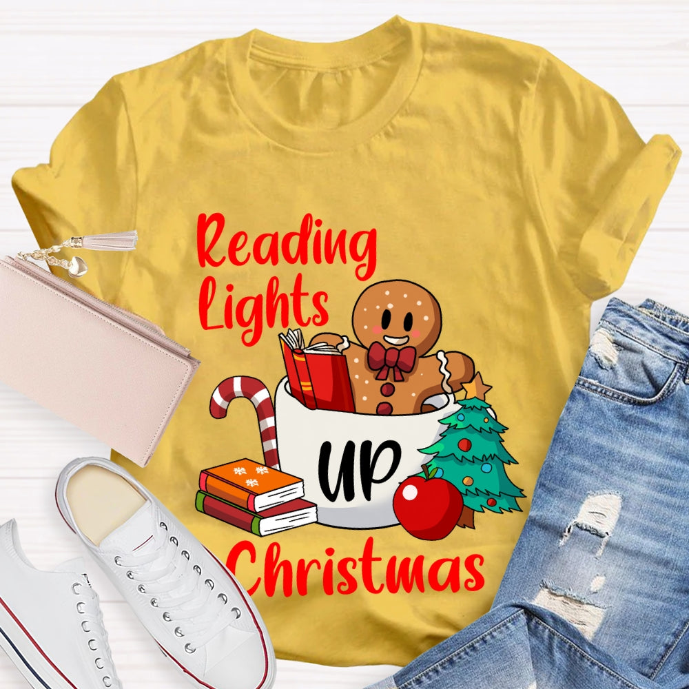 Reading Lights Up Christmas Bear And Books T-shirt