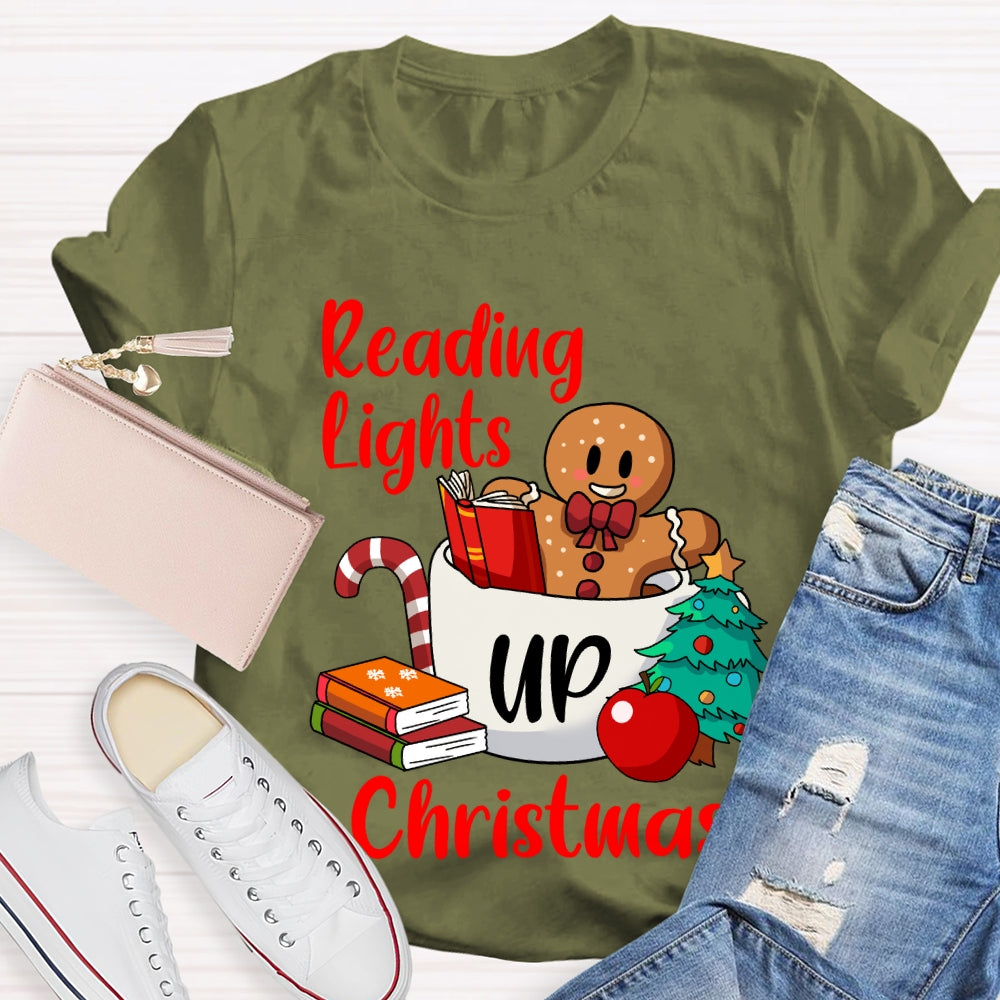 Reading Lights Up Christmas Bear And Books T-shirt