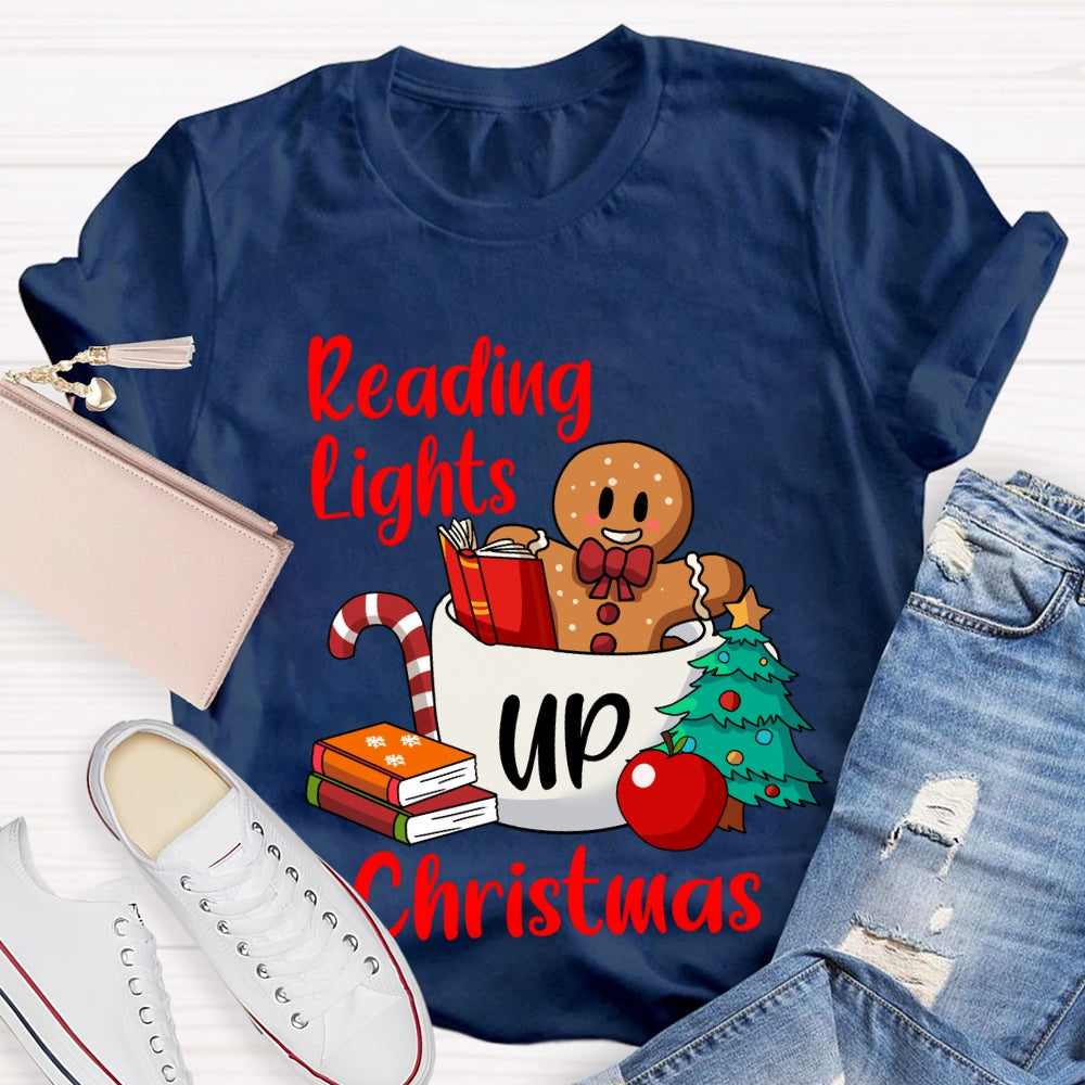 Reading Lights Up Christmas Bear And Books T-shirt
