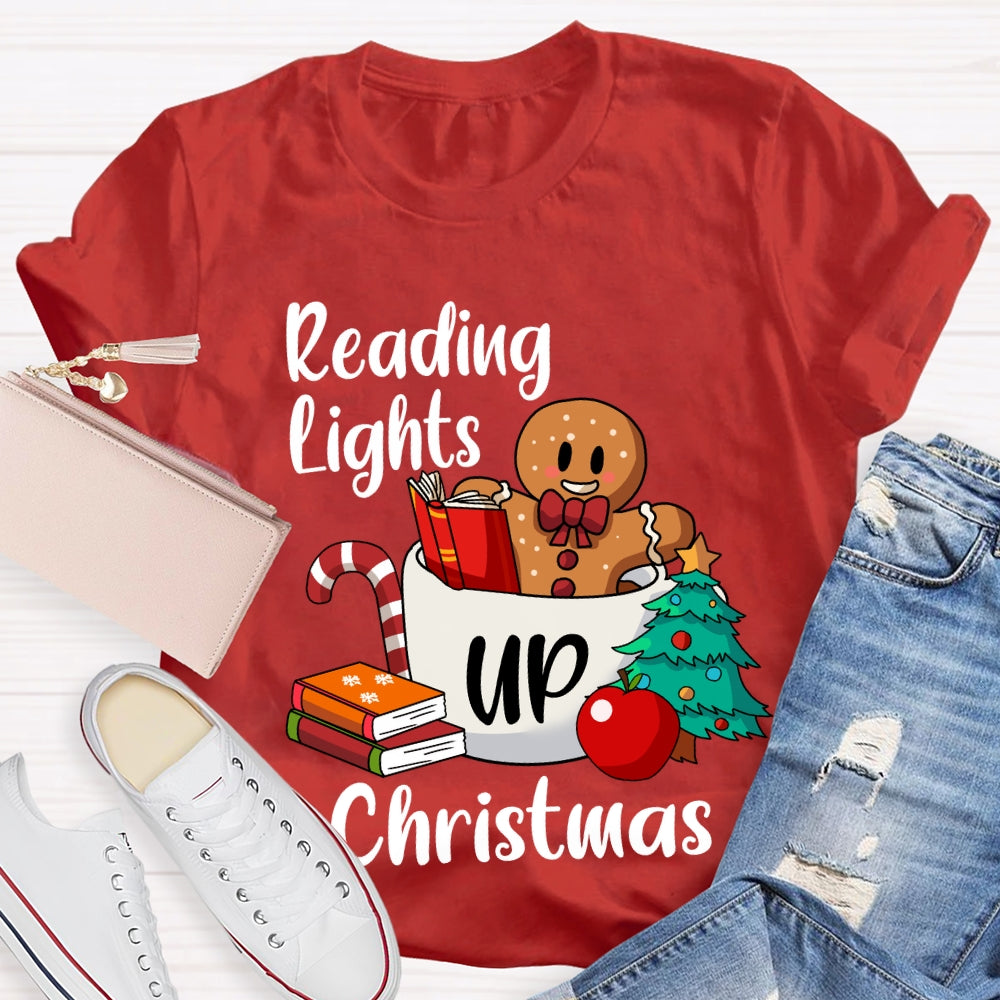 Reading Lights Up Christmas Bear And Books T-shirt
