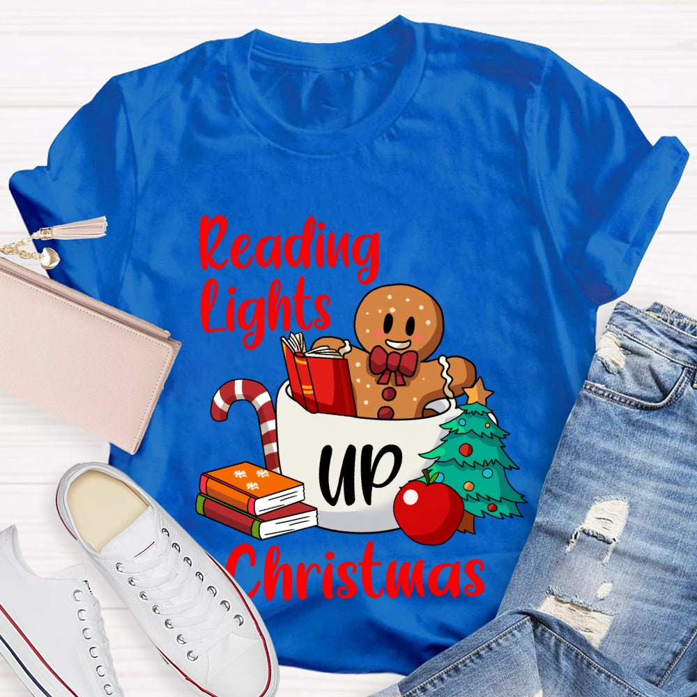 Reading Lights Up Christmas Bear And Books T-shirt