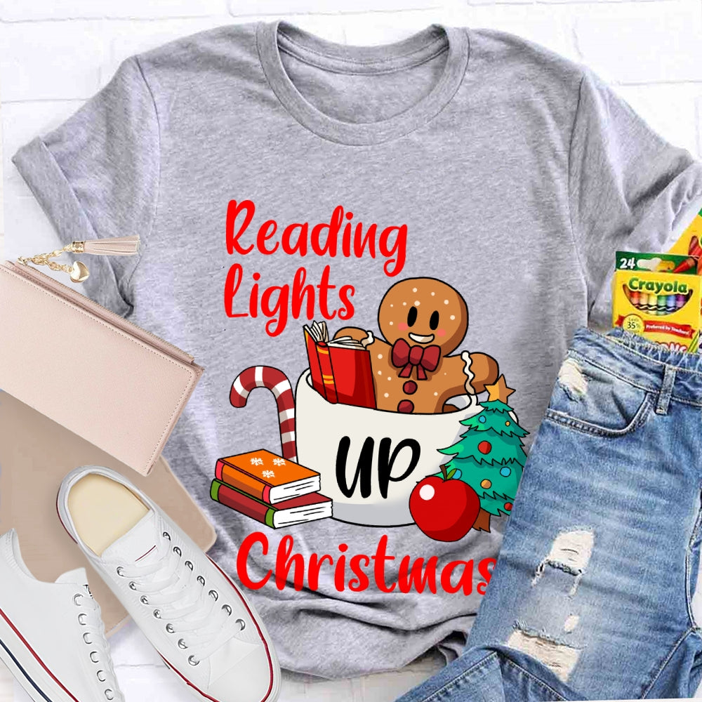 Reading Lights Up Christmas Bear And Books T-shirt