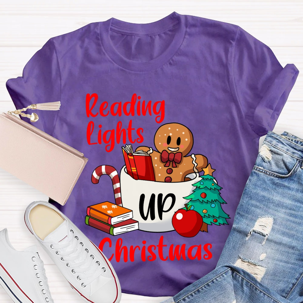 Reading Lights Up Christmas Bear And Books T-shirt