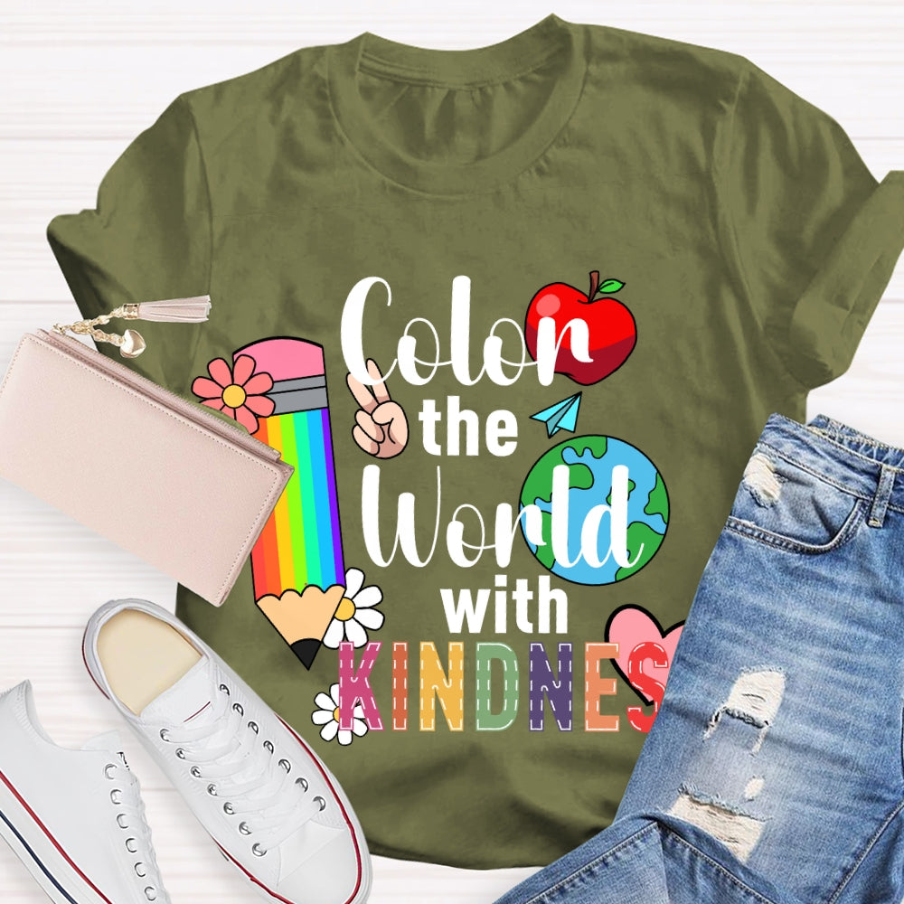 Color The World With Kindness Colored Pencils And Apple T-shirt