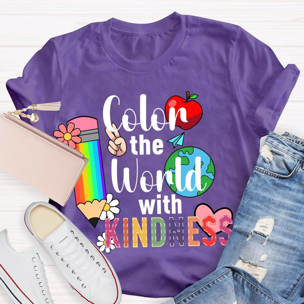 Color The World With Kindness Colored Pencils And Apple T-shirt