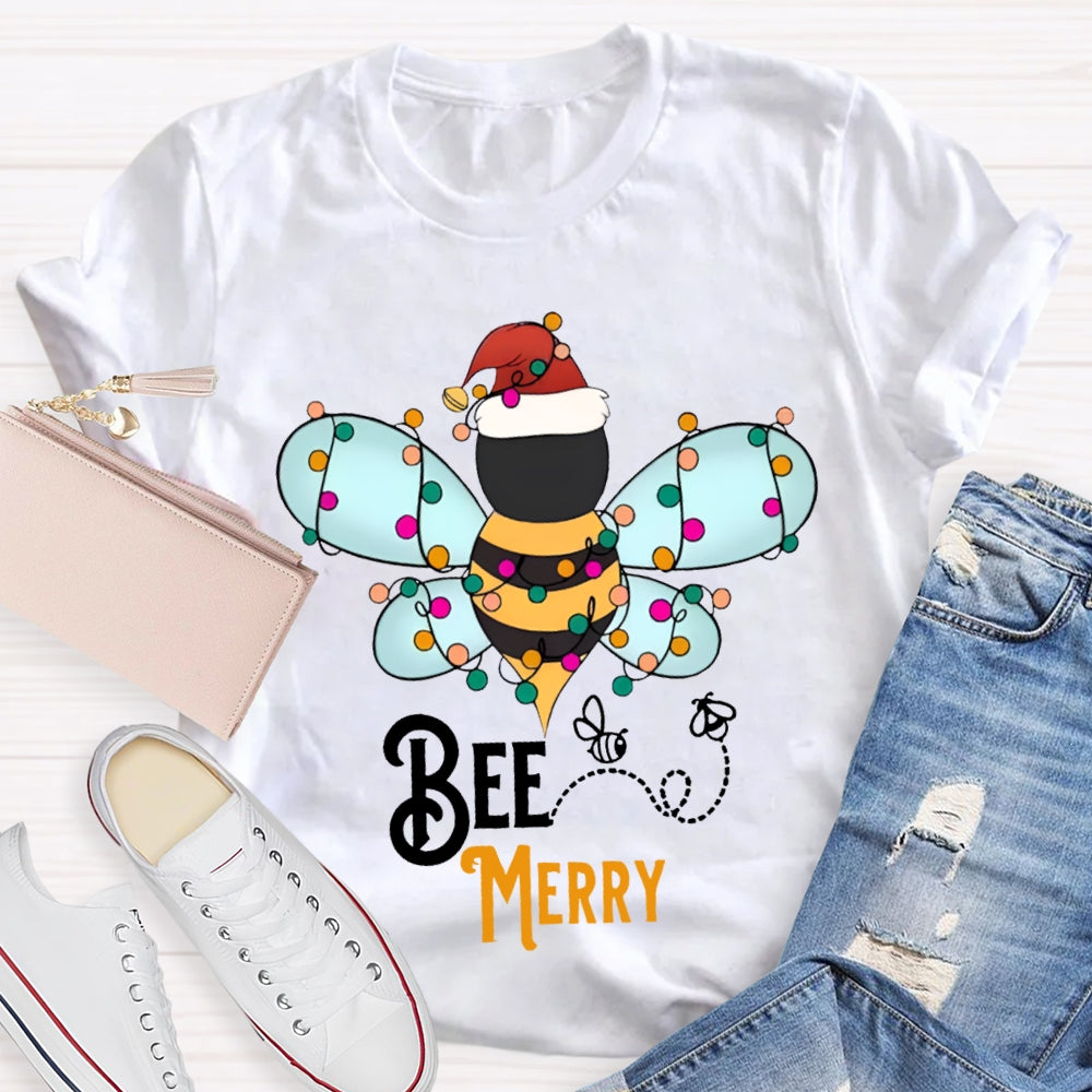 Bee Merry Santa Hats And Christmas Lights T-shirt