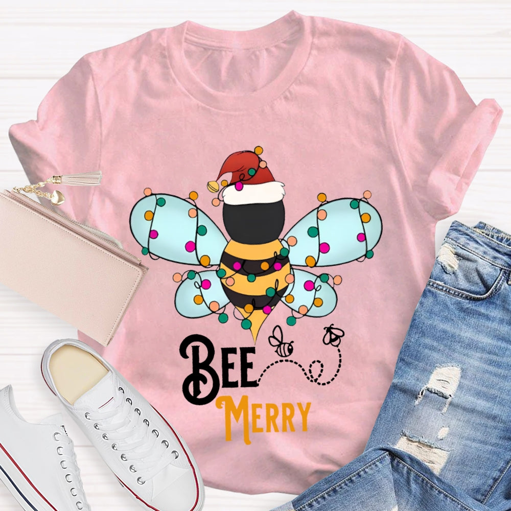 Bee Merry Santa Hats And Christmas Lights T-shirt