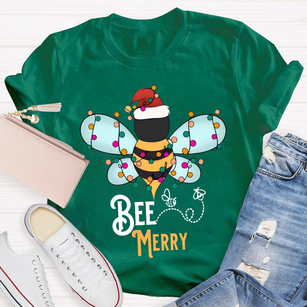 Bee Merry Santa Hats And Christmas Lights T-shirt
