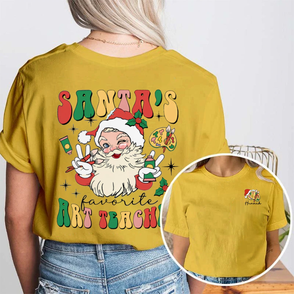 Personalized Name Santa'S Favorite Art Teacher Double Printed T-shirt