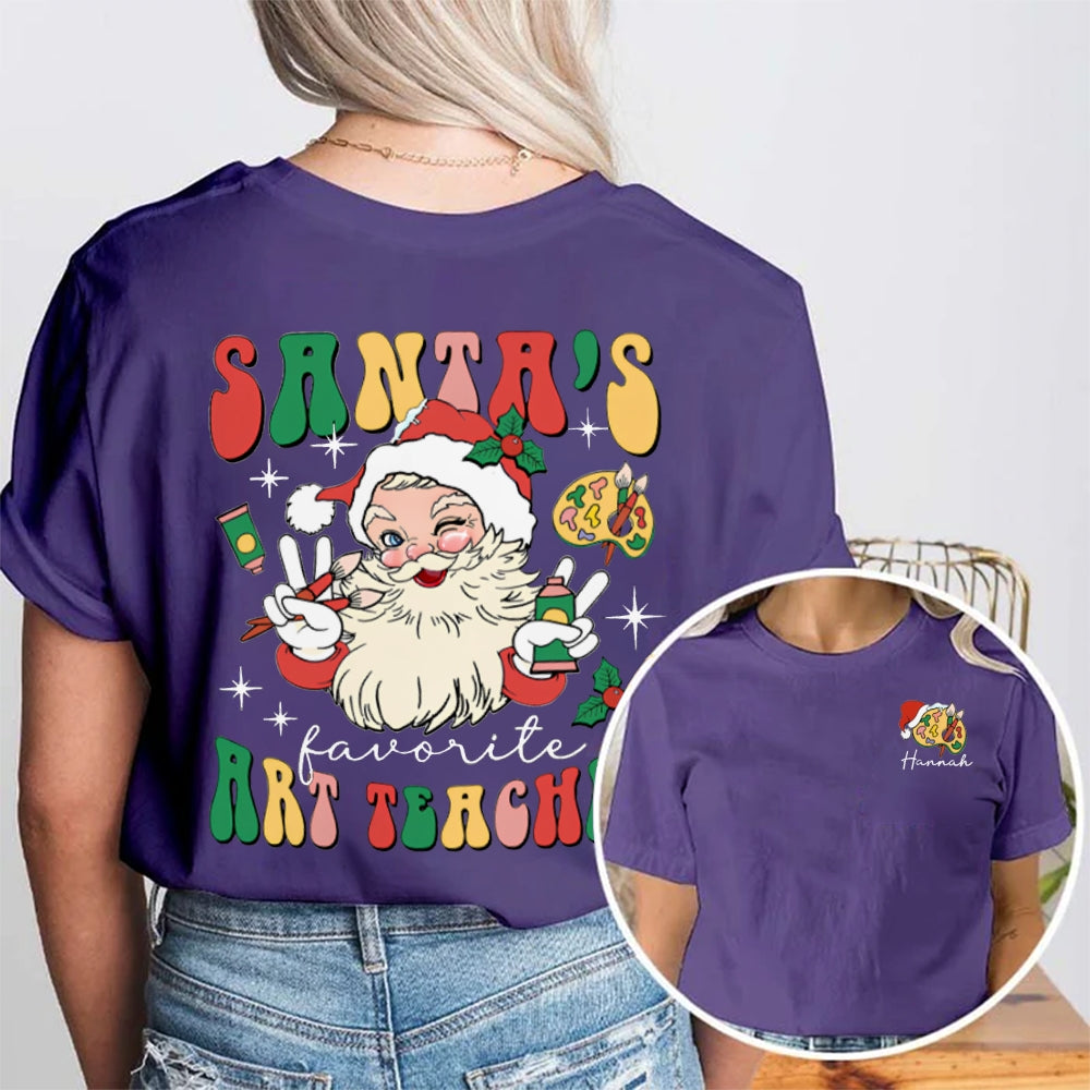 Personalized Name Santa'S Favorite Art Teacher Double Printed T-shirt