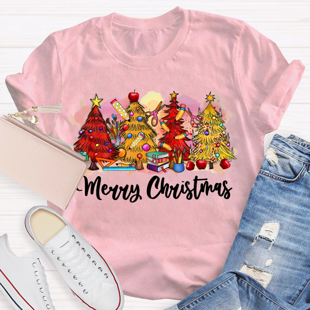 Merry Christmas Colorful Christmas Tree Print T-shirt