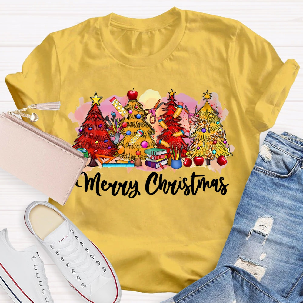 Merry Christmas Colorful Christmas Tree Print T-shirt