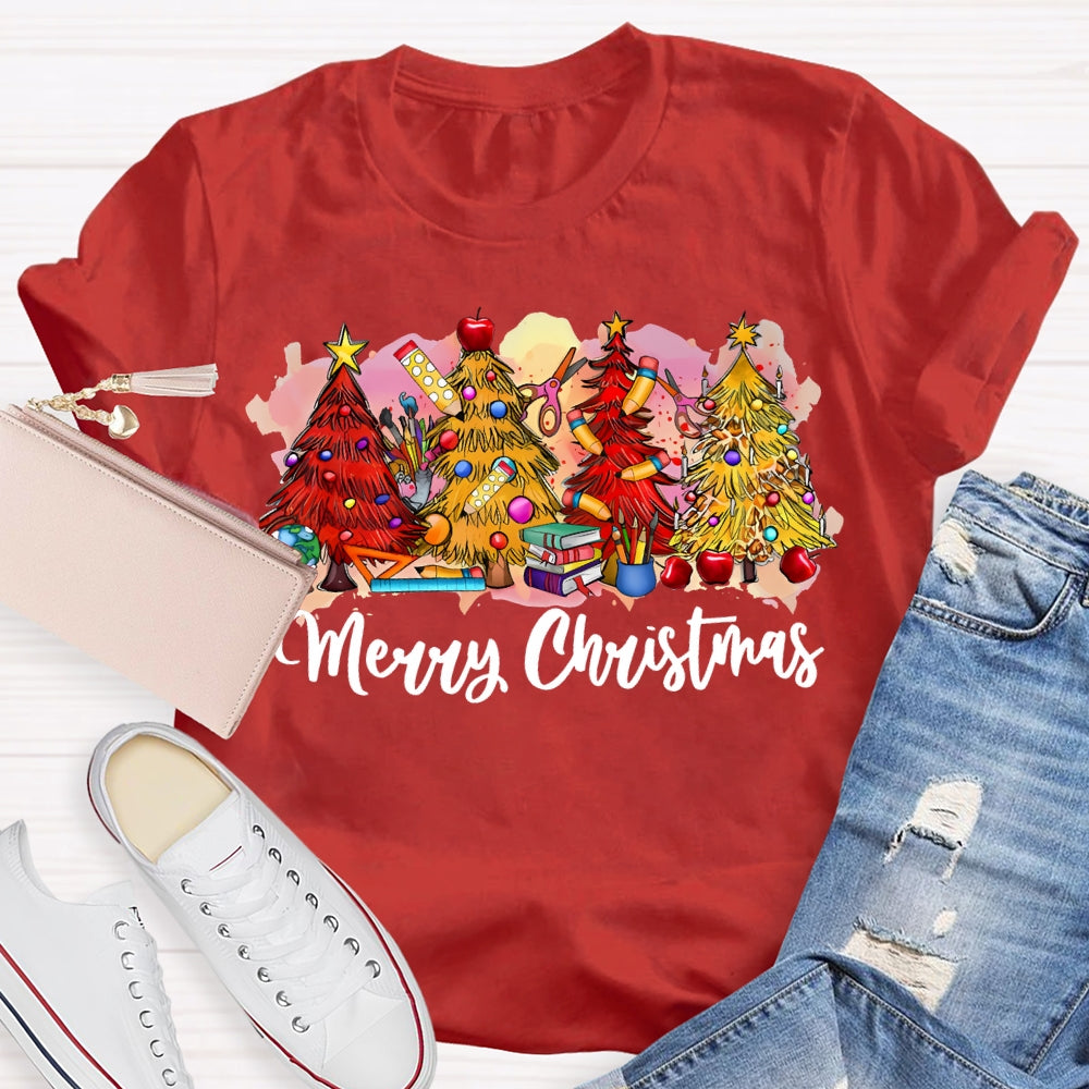 Merry Christmas Colorful Christmas Tree Print T-shirt